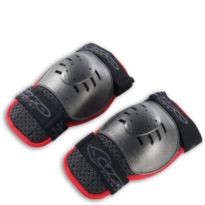 UFO PLAST Made in Italy SK09076 Knee Guards/Lite and Compact/Plastic Pads/One-Size fits All/Multisport/High Resistance Plastic Material with Adjustable Straps. / Color: Black with Red