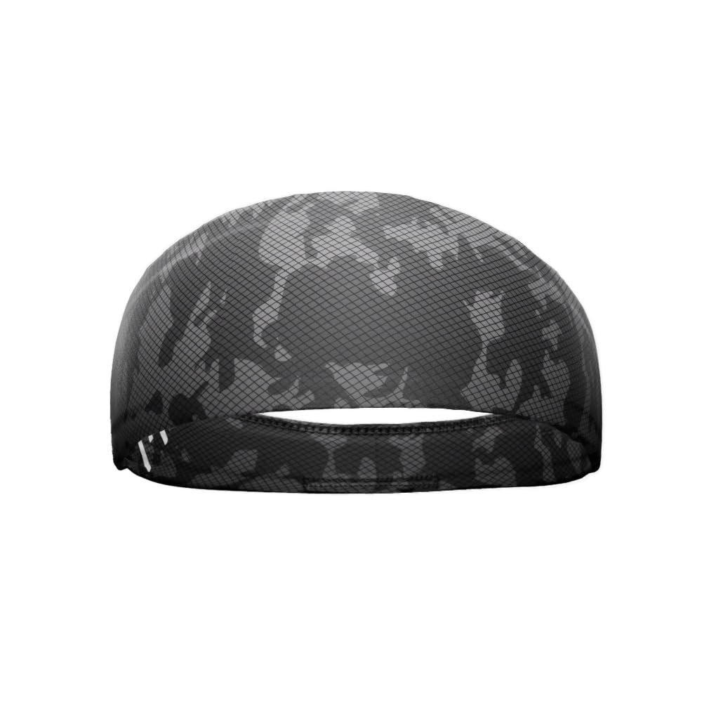Unisex Headband/Sweatband. Best for Sports, Fitness, Working Out, Yoga. Tapered Design. (Grey Carbon CAMO)
