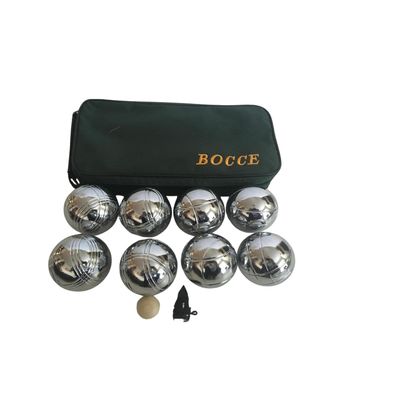 BuyBocceBalls Listing -73mm Metal Bocce/Petanque Set with 8 Silver Balls and Green Bag - Single