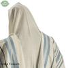100% Wool Tallit Prayer Shawl in Light Blue Silver Stripes Size 55" L X 75" W view 2
