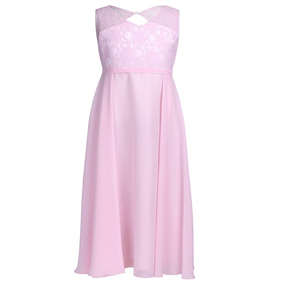 FEESHOW Big Girls Floral Lace Dress Junior Bridesmaid Formal Wedding Party Ball Prom Long Gowns Pink 6