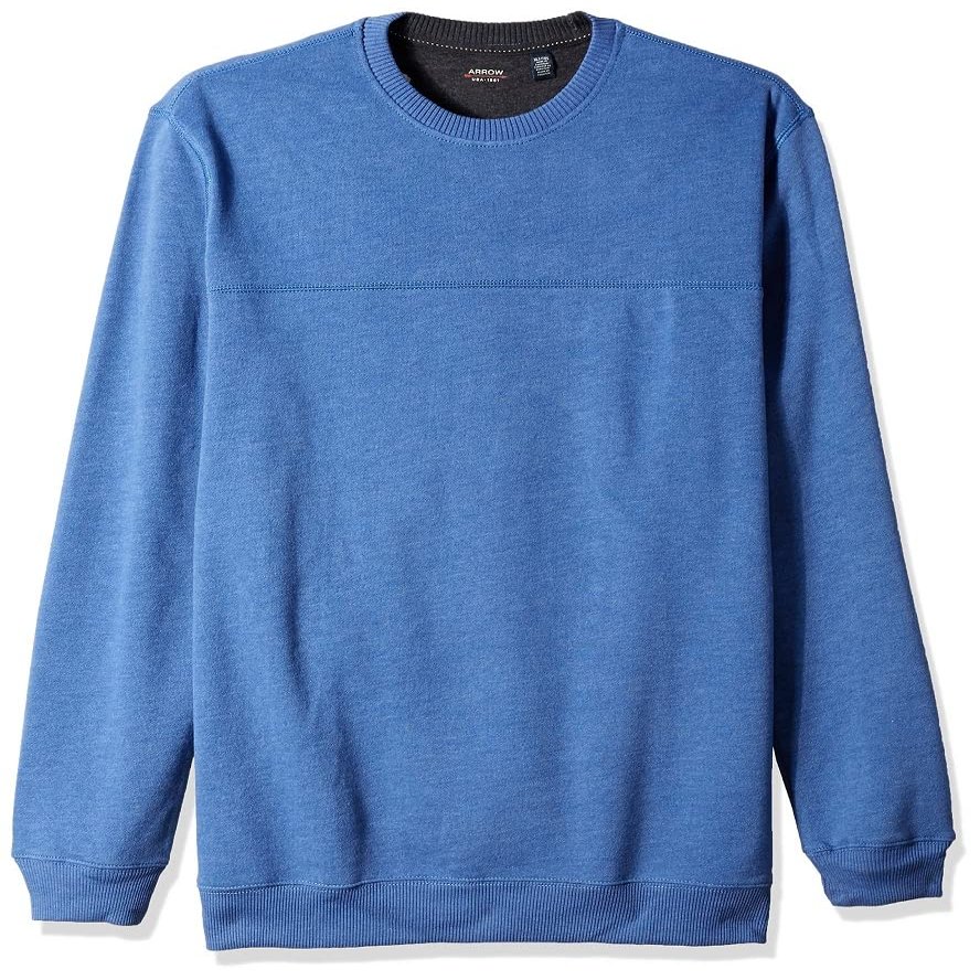 Arrow 1851 Men's Tall Saranac Long Sleeve Crewneck Sueded Pullover, True Navy Heather, 2X-Large Big