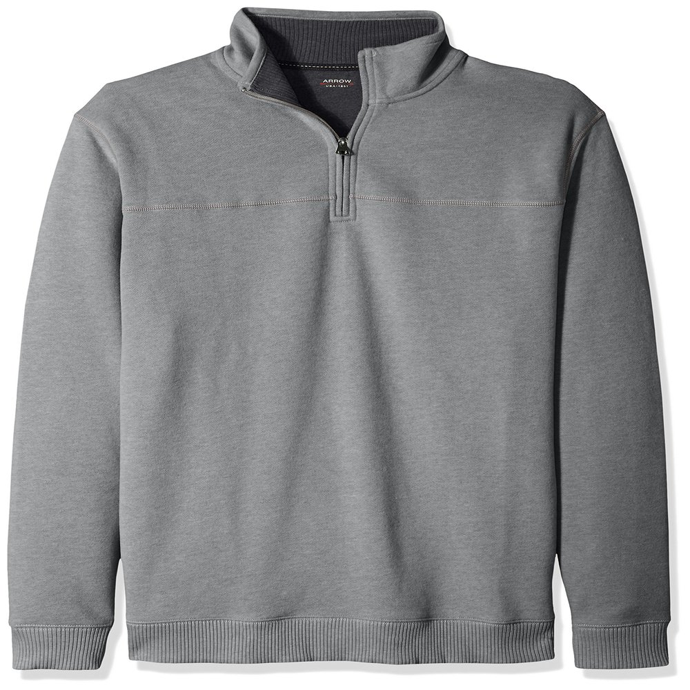 Arrow 1851 Men's Tall Saranac Long Sleeve 1/4 Zip Sueded Fleece Pullover, grey shadow heather, 4X-Large Big