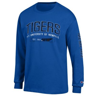 NCAA Champion Men's Fair Catch Long Sleeve T-Shirt, Memphis Tigers (Royal Blue), Small