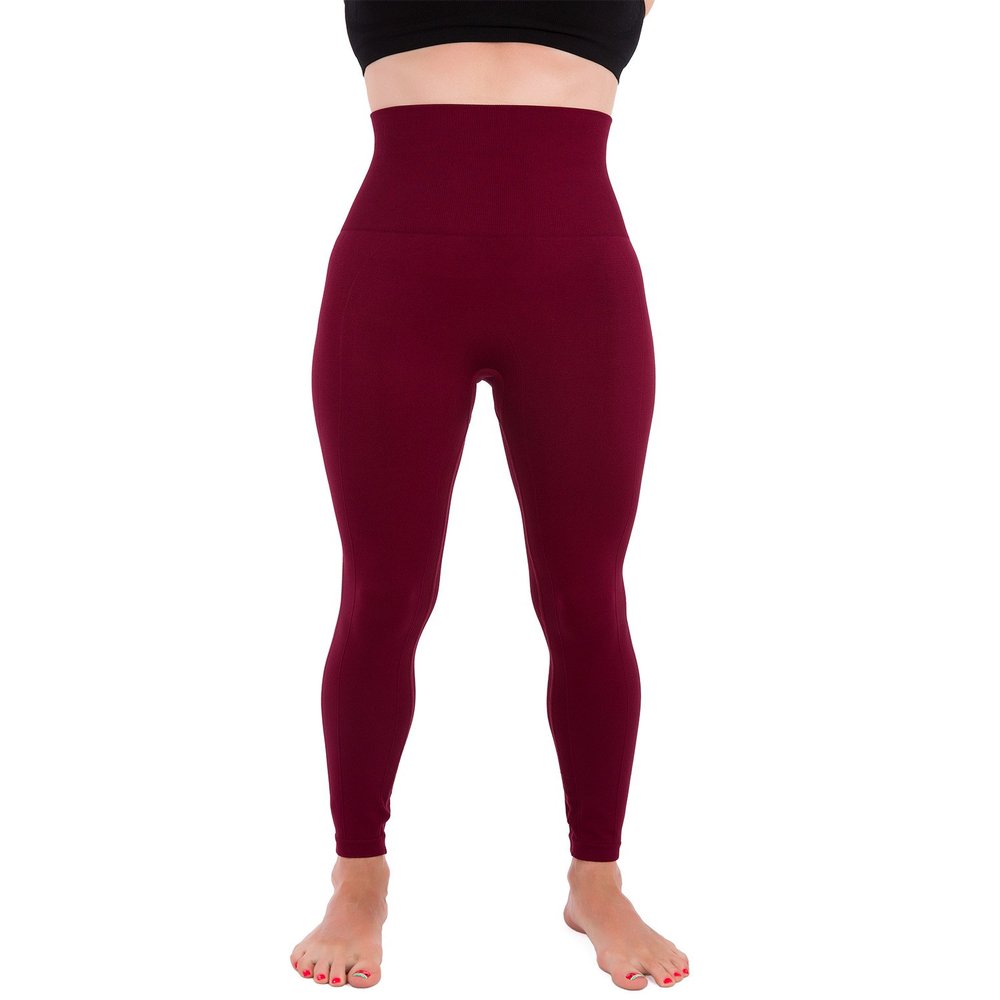 Homma High Waist Compression Leggings for Women Tummy Control Postpartum Leggings Seamless Yoga Workout Pants Burg XL Burgundy