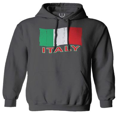 0039. Italia Vintage Distressed Italy Italian National Flag Sweatshirt Pullover Hoodie (Charcoal, X-Large)