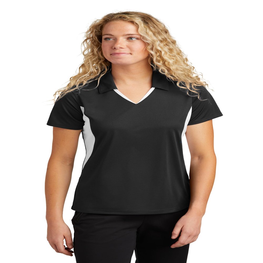 SPORT-TEK Women's Side Blocked Micropique Sport-Wick Polo Black/White