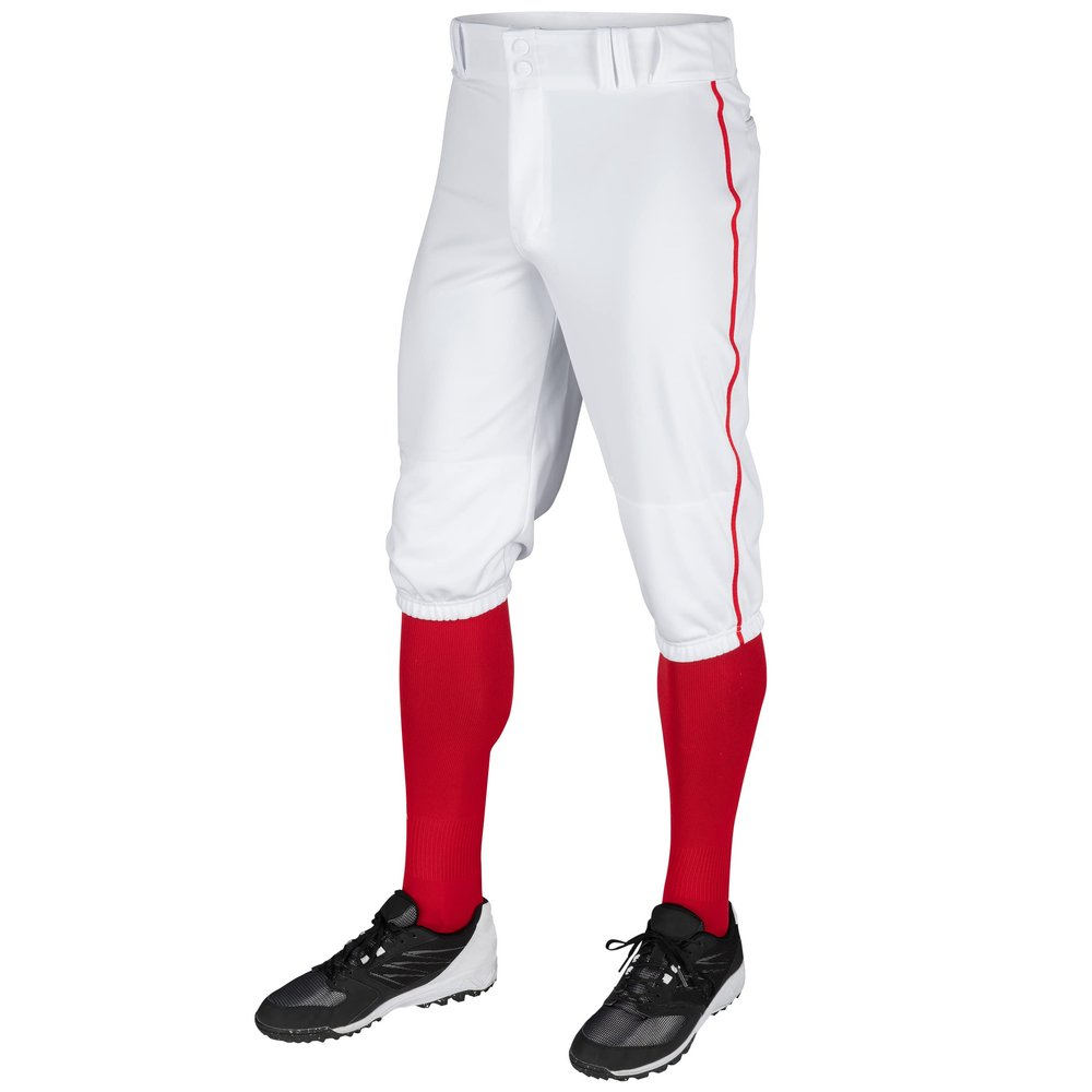 CHAMPRO boys Pipe Triple Crown Polyester Knicker with Braid, White, Scarlet Pipe, Small US