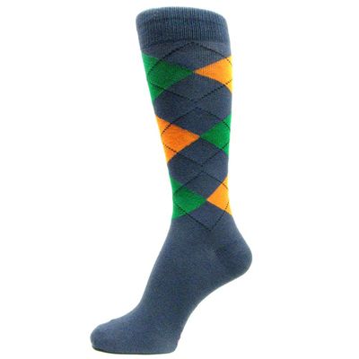 Spotlight Hosiery Men's Cotton Argyle Dress Socks, Dark Grayish Slate Blue/Orange/Green, 1 Pair