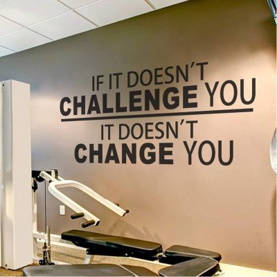 BATTOO Fitness Wall Decal - If It Doesn't Challenge You. It Doesn't Change You- Classroom Wall Decor- Inspirational Quote Wall Decal Sticker(Black, 30" WX14 H)