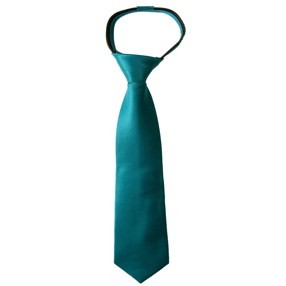 Spring Notion Boys' Pre-tied Satin Zipper Necktie - Adjustable Ties for Kids, X-Small with gift box, Teal