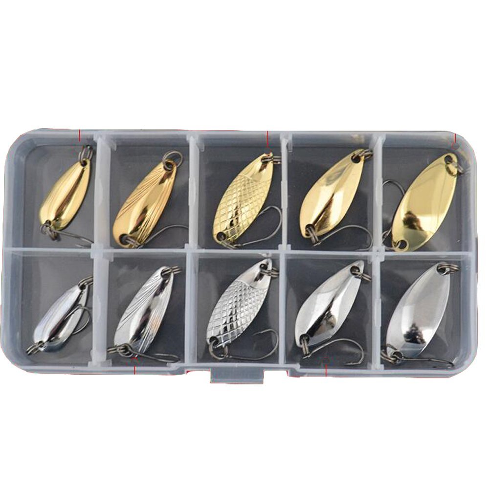 AGadget Lures Metal Fishing Spoons Kit 10PCS 1.5g-2.5g Small Size with Tackle Box