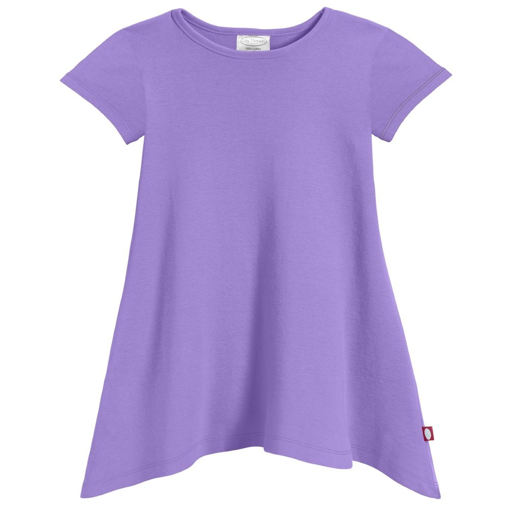 City Threads Girls' Shark Bite Short Sleeve Tunic Top Blouse Shirt Stylish Modern All Cotton for Sensitive Skins SPD Sensory Friendly, Deep Purple, 5