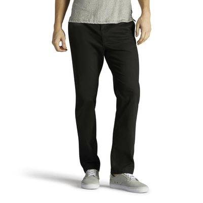 Lee Men's Extreme Motion Flat Front Slim Straight Pant Black 38W x 34L