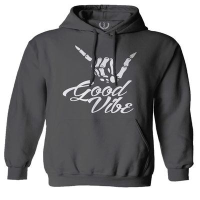 0013. Big Good Vibe Bones Hand Shaka Cool Vintage Hipster Graphic Sweatshirt Pullover Hoodie (Charcoal, Large)
