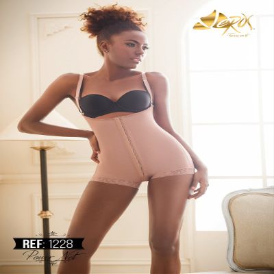 Made In Colombia Fajas Colombianas Verox Powernet Girdle Verox 3 Hookks Upper Back Cover Ref 1228 (Nude, 2XL 42)