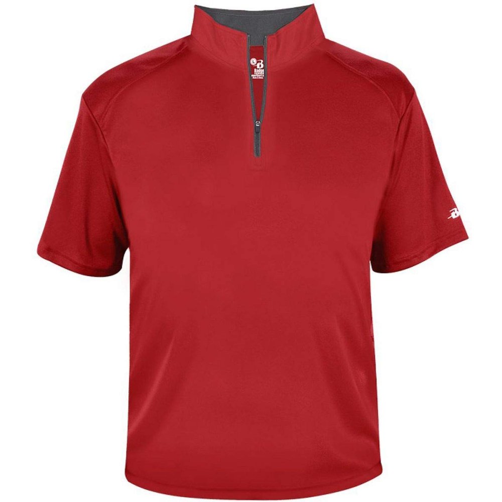 Badger Sports B-Core Short Sleeve 1/4 Zip, Red/Graphite, Small
