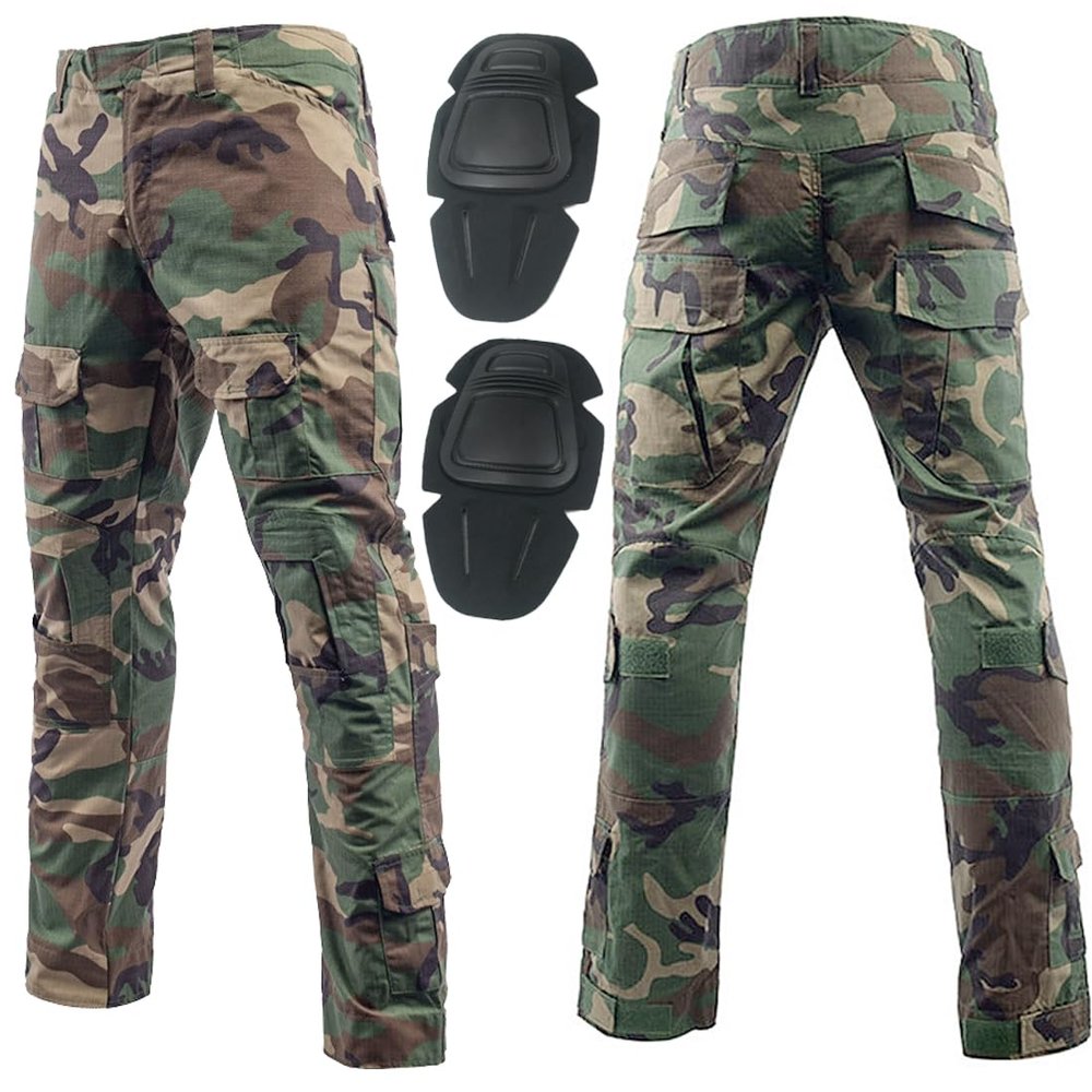 H World Shopping Military Army Tactical Airsoft Paintball Shooting Pants Combat Men Pants with Knee Pads Woodland (Small)