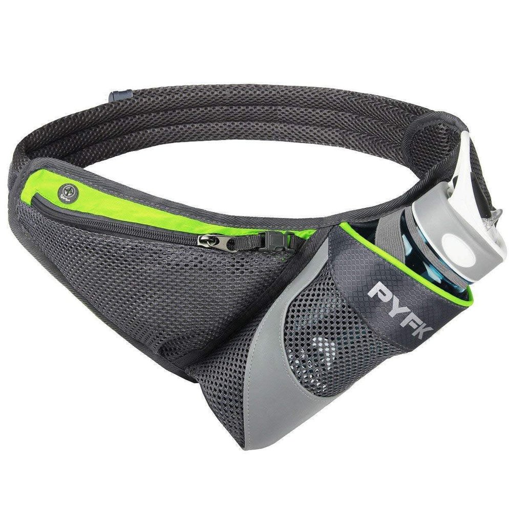 PYFK Running Belt Hydration Waist Pack with Water Bottle Holder for Men Women Waist Pouch Fanny Bag Reflective (Green)