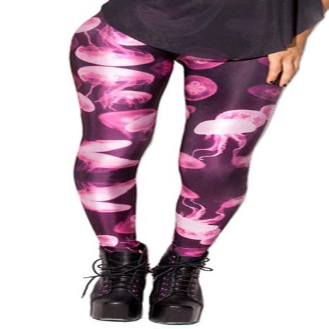 Sister Amy Women's Digital Animal Printed Ankle Elastic Tights Legging Rosered Jellyfish US XL