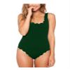 Bestgift Women's Padded Solid Color Backless Scallop Swimwear Bathing Suits Dark Green S view 1