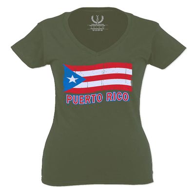 0037 Bandera Puerto Rico Flag Boricua Puerto Rican Nuyorican Pride for Women V Neck Fitted T Shirt (Black, Medium)
