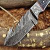 8" Long Hand Forged Damascus Steel Full Tang Blade Gut Hook Skinning Knife, 2 Tone Dollar Wood with Brass Bolster, Cow Hide Leather Sheath (Black Wood) view 3