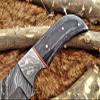 8" Long Hand Forged Damascus Steel Full Tang Blade Gut Hook Skinning Knife, 2 Tone Dollar Wood with Brass Bolster, Cow Hide Leather Sheath (Black Wood) view 4