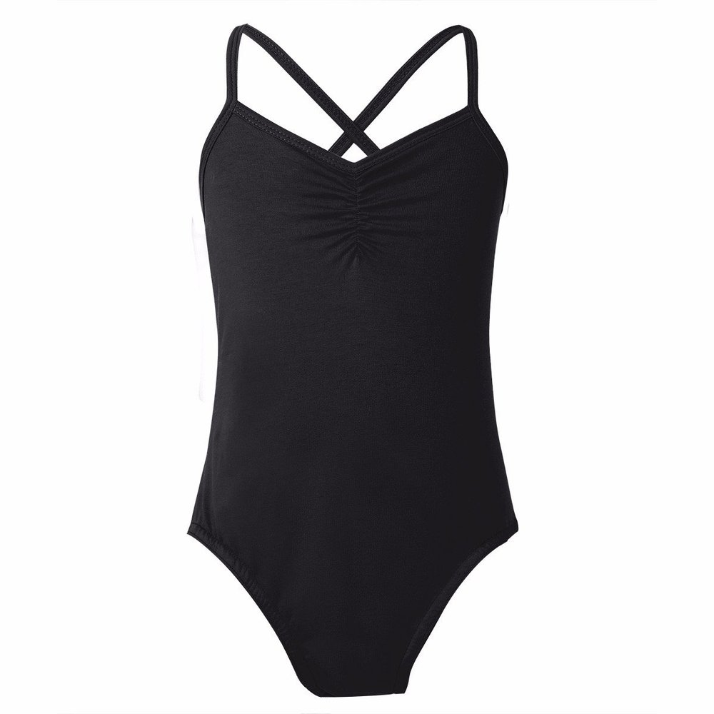FEESHOW Girls Sleeveless Cross/Cutout Back Gymnastics Camisole Leotard Sports Tank Tops Ballet Dance wear Costumes Black 3-4
