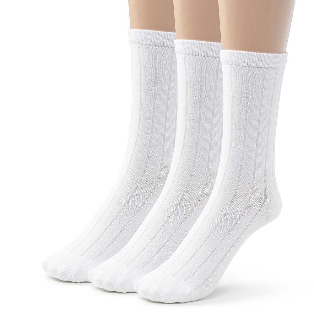 Silky Toes Bamboo Cotton Ribbed Crew Boys School Uniform Socks (Small (7-8), White)
