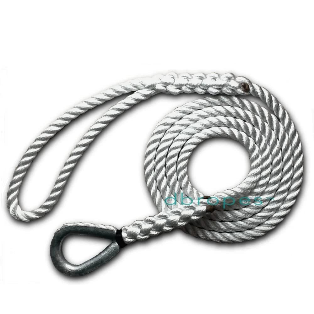 DBROPES 3 Strand Mooring Pendant 100% Nylon Rope with Heavy Duty Thimble Made in USA (5/8" x 15', 10400 lbs)