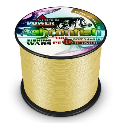 Ashconfish Braided Fishing Line-16 Strands Hollow Core Fishing Wire 1000M/1093Yards 300LB Abrasion Resistant Incredible Superline Zero Stretch Ultrathin Diameter Woven Thread Yellow