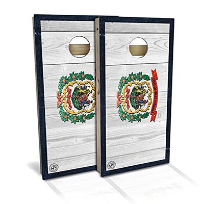 Slick Woody's Professional-Grade Cornhole Boards - 4'x2' Solid Wood Regulation Flag Bean Bag Toss Game with 8 Resin Filled Bags