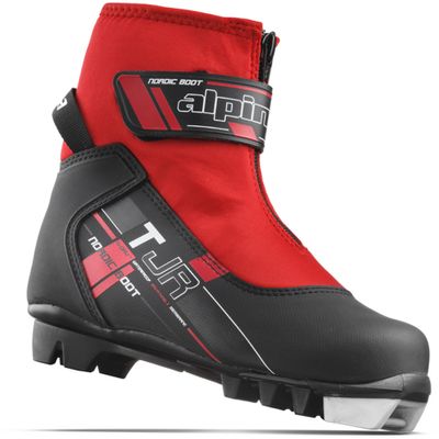 ALPINA Sports Youth TJ Touring Ski Boots with Strap & Zippered Lace Cover, Black/Red, Euro 26