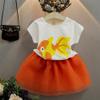 FTSUCQ Girls Goldfish Patterned Shirt Top with Skirt,Two-Pieces Sets,Orange 130 view 2