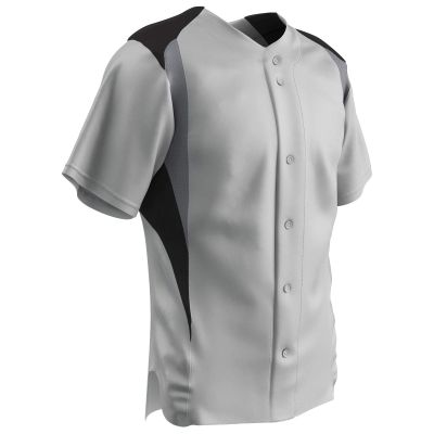 Champro Bull Pen Full Button Polyester Baseball Jersey, Youth Large, White,Black,Grey