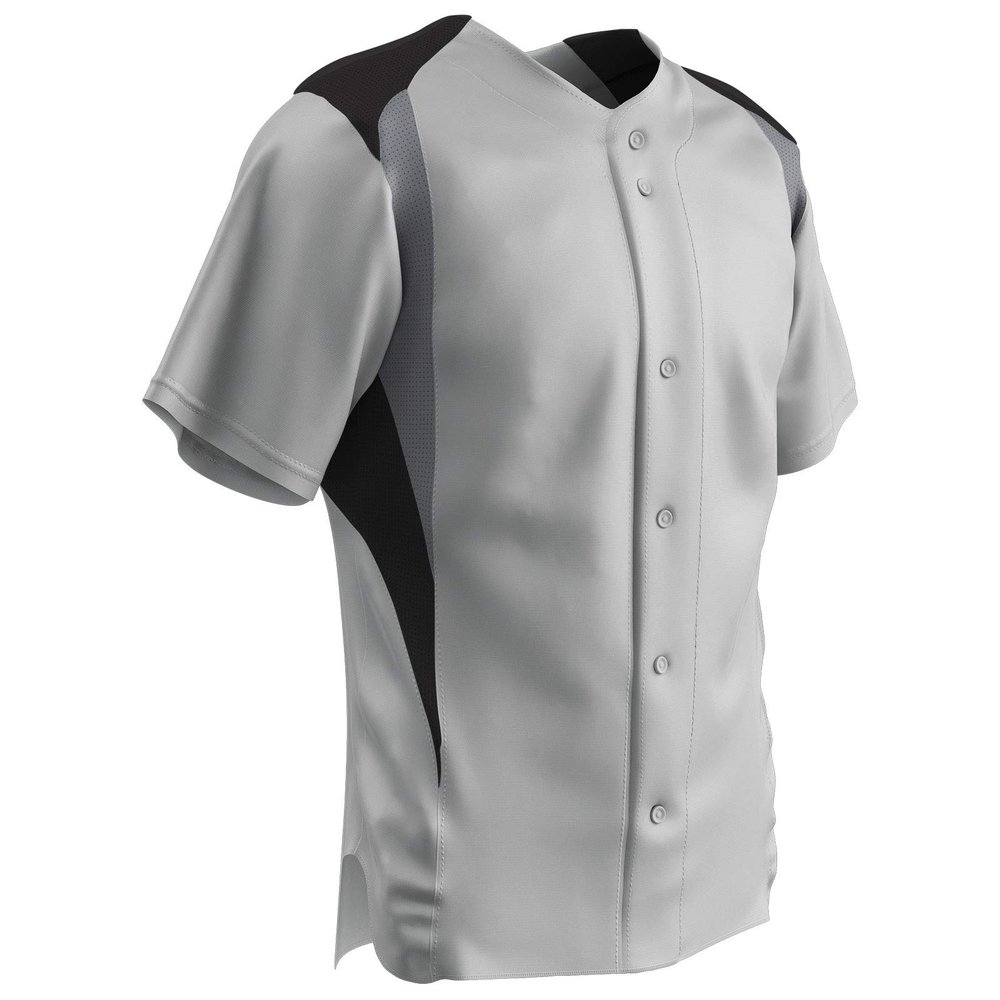 Champro Bull Pen Full Button Polyester Baseball Jersey, Youth Large, White,Black,Grey