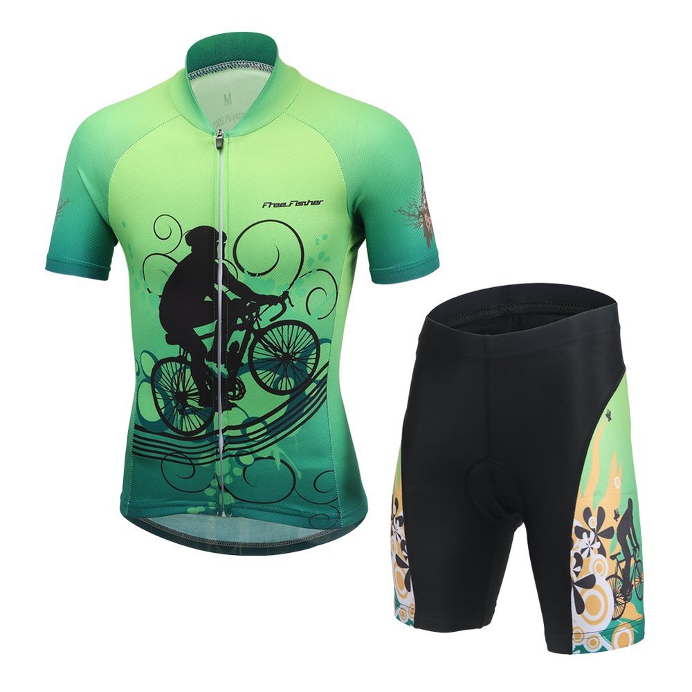 FREE FISHER Cycling Jersey Kids,Short Sleeve Cartoon Road Mountain Bike Jersey Set/Top/Short for Girls Boys Breathable,7-9 Years