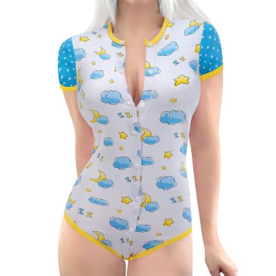 LittleForBig Adult Baby Onesie Diaper Lover (ABDL) Button Crotch Romper Onesie Pajamas-Baby Sleepytime Onesie Blue XXXL