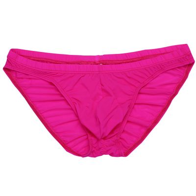 FEESHOW Men's Silky Bikini Briefs Bulge Pouch Underwear Swimwear Ruched Back (Rose, one Size)