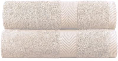 BY LORA Natural Water Absorbent Bath Sheet Towel Set Oversized, Soft, Eco-Friendly Terry Cotton Towels for Home and Spa - Beige - 2-Pieces