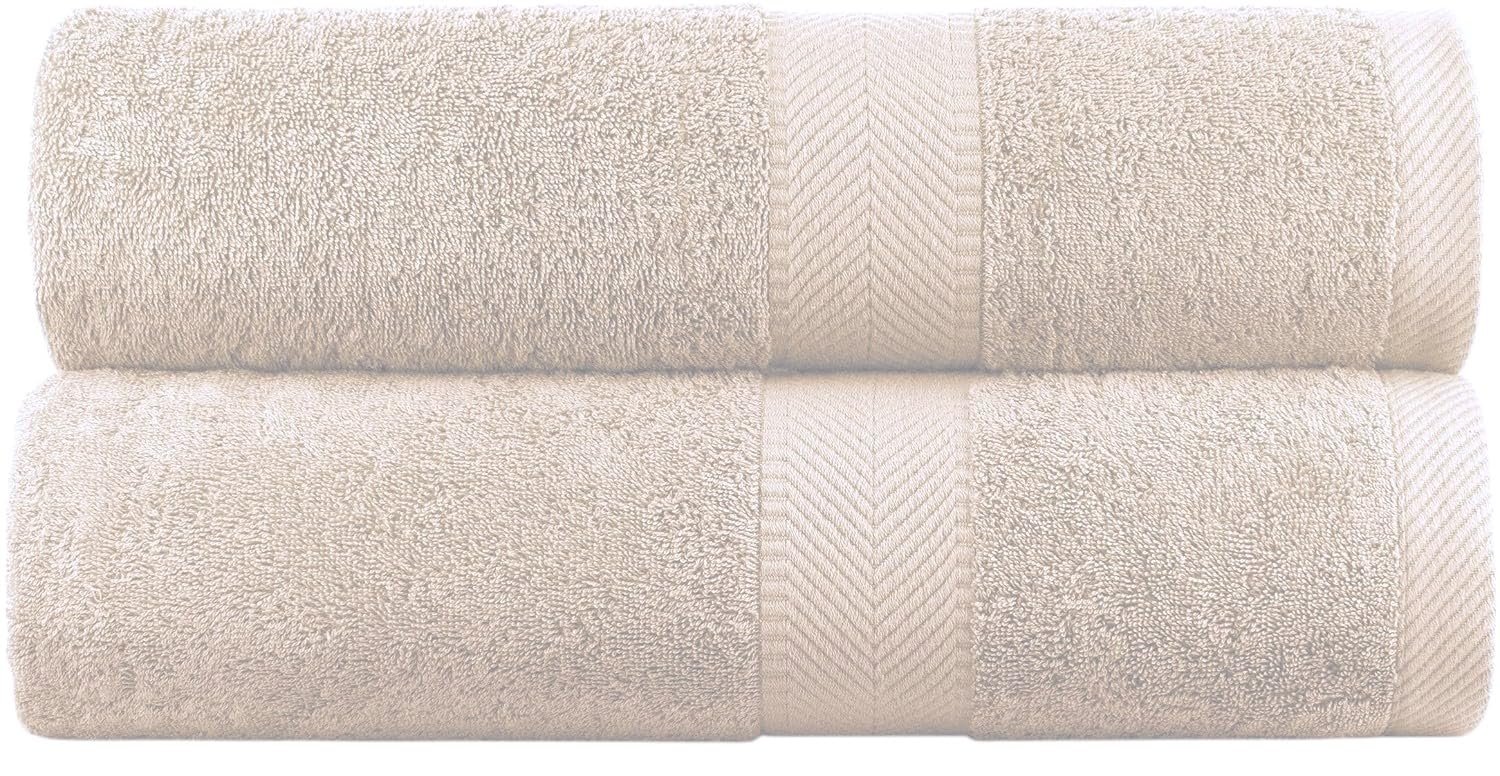 BY LORA Natural Water Absorbent Bath Sheet Towel Set Oversized, Soft, Eco-Friendly Terry Cotton Towels for Home and Spa - Beige - 2-Pieces