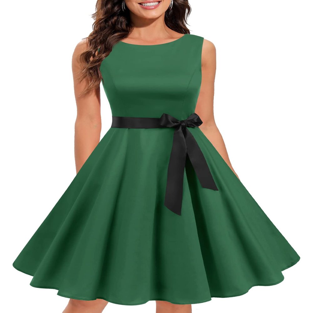 Gardenwed Women's Vintage Dress Sleeveless Cocktail 1950s Dresses Retro Tea Party Swing Christmas Dress Green 3XL
