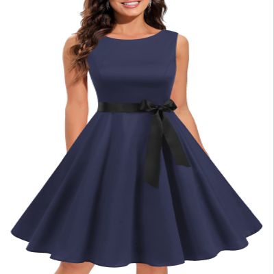 Gardenwed Women's Vintage Dress Sleeveless Cocktail 1950s Dresses Retro Tea Party Swing Navy L