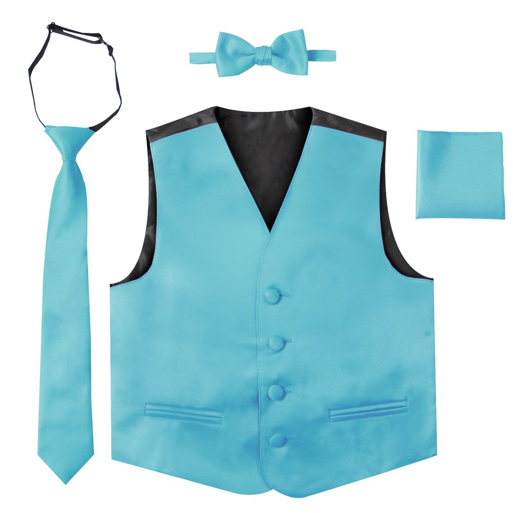 Luca Gabriel Toddler Boys' 4 Piece Formal Satin Vest Set - Turquoise - 16