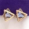 Gold Plated Rhinestone Crystal Double Triangle Clip on Earrings for Women Fashion Jewelry No Pierced Earrings (Grey) view 2
