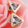 Gold Plated Rhinestone Crystal Double Triangle Clip on Earrings for Women Fashion Jewelry No Pierced Earrings (Grey) view 3