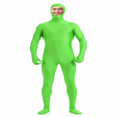 DreamHigh Men's Women's Polyester Spandex Full Body Costume Zentai Suit-Open Face (Lime Green, M)