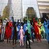 DreamHigh Men's Women's Polyester Spandex Full Body Costume Zentai Suit-Open Face (Lime Green, M) view 3