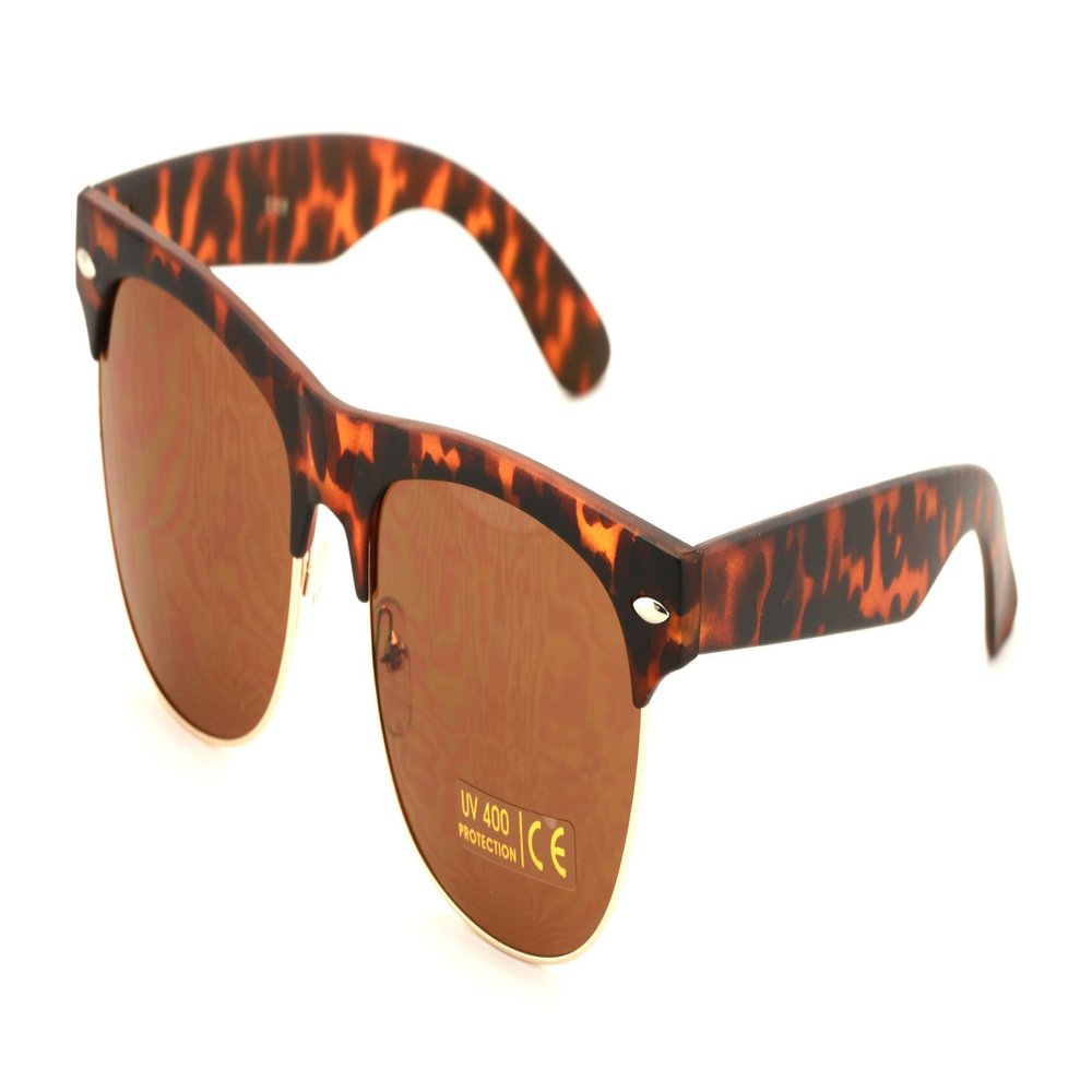 Classic Half Rim Round Vintage Retro Sunglasses (Brown, Brown)